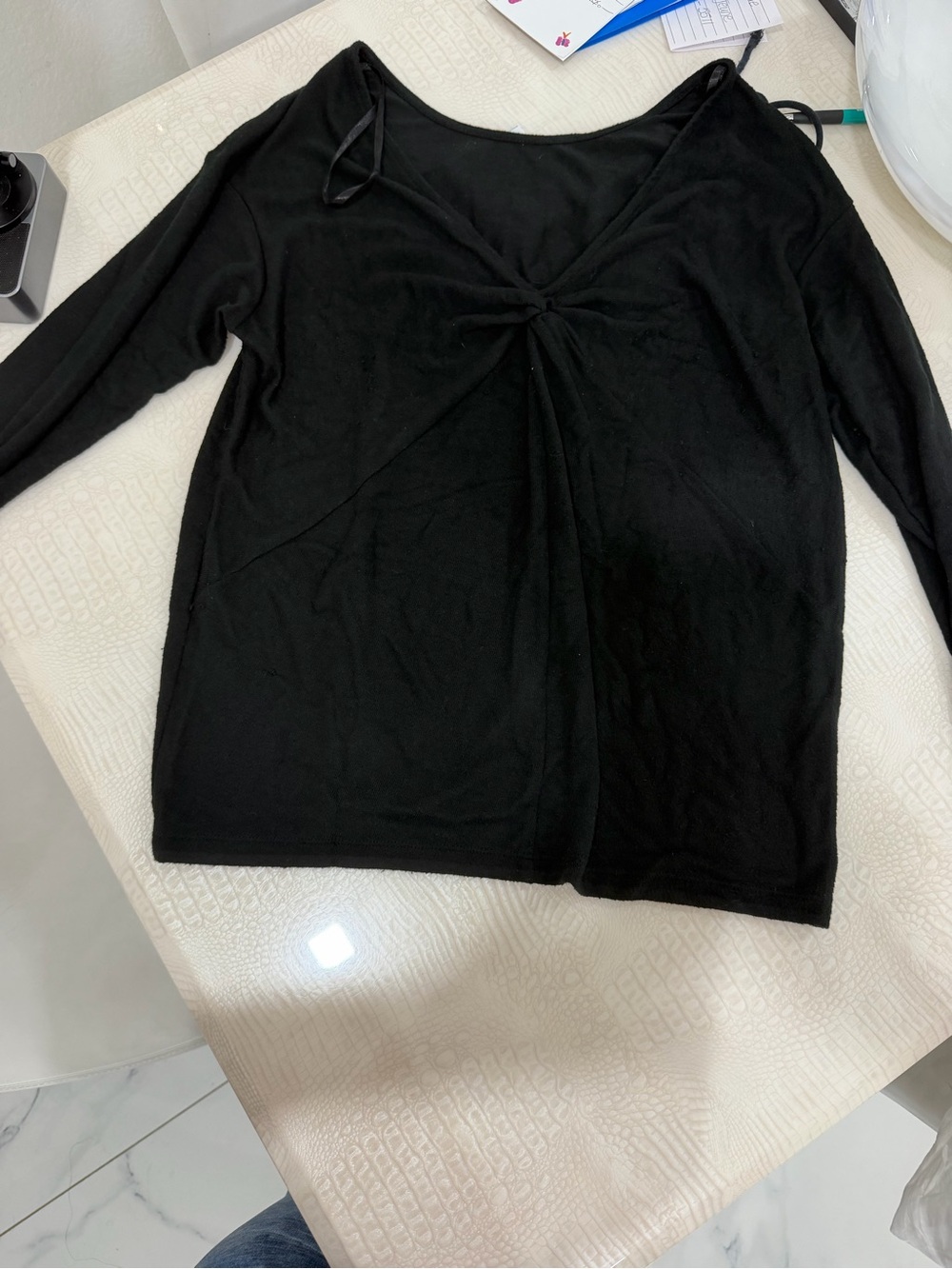 Black Twist-Front Long Sleeve Women's Top